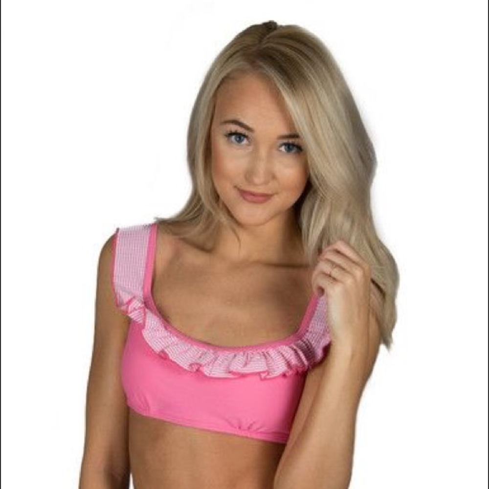 NWT Lauren James Seersucker Ruffle Bikini Top